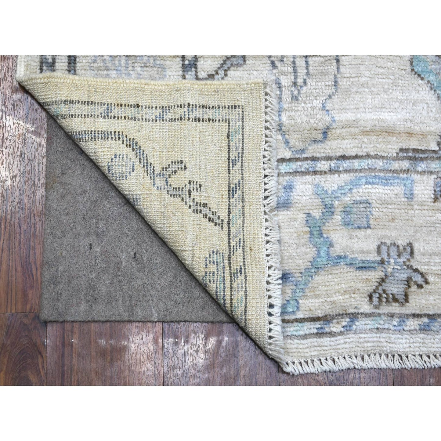 4'1"X5'10" Beige Afghan Angora Oushak Leaf Design Hand Knotted Wool Rug