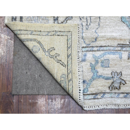 4'1"X5'10" Beige Afghan Angora Oushak Leaf Design Hand Knotted Wool Rug