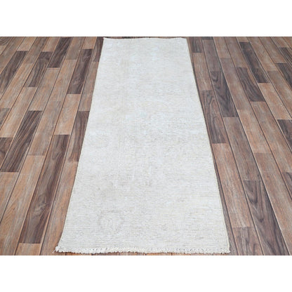 2'1"X5'9" Vista White Cropped Thin Vintage Zoroastrian Tebraz Oriental Rug