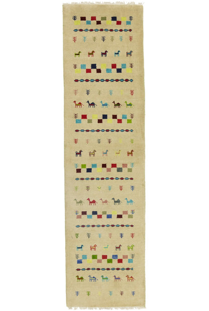 Hand-Knotted Tribal Indo-Gabbeh Pictorial Runner