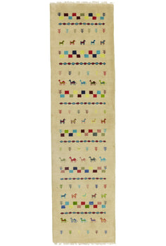 Hand-Knotted Tribal Indo-Gabbeh Pictorial Runner