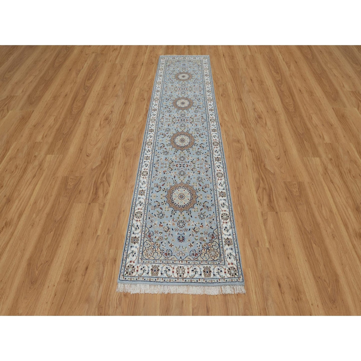 2'8"X10'1" Beau Blue 250 Kpsi Wool And Silk Hand Knotted Nain Runner Rug