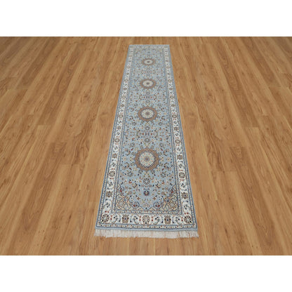2'8"X10'1" Beau Blue 250 Kpsi Wool And Silk Hand Knotted Nain Runner Rug