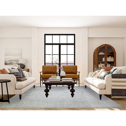 8'X9'7" Ivory Natural Wool Hand Knotted White Wash Peshawar Rug