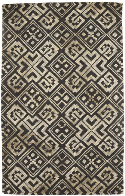 Hand-Tufted Dark Gray Geometric Rug Modern Area