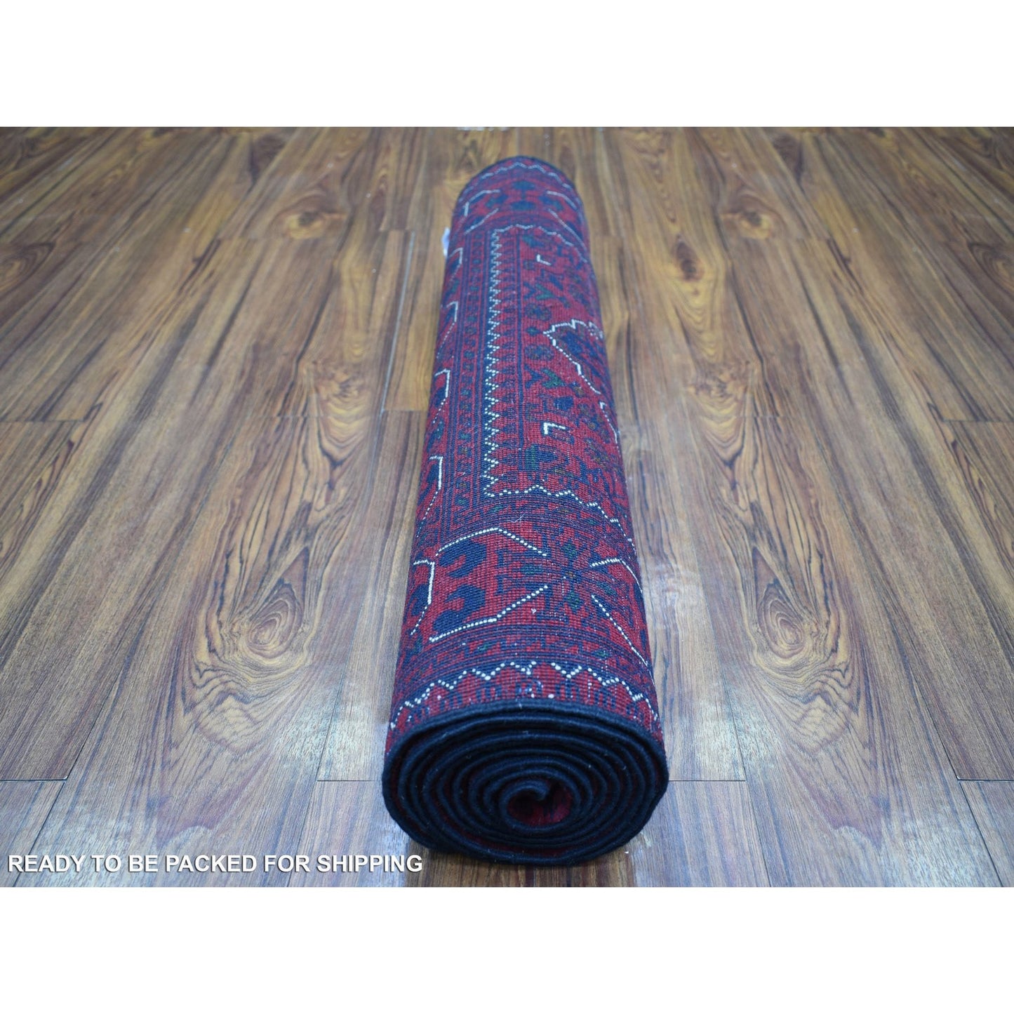 2'8"X9'7" Red Tribal Design Hand Knotted Afghan Khamyab Wool Runner Rug