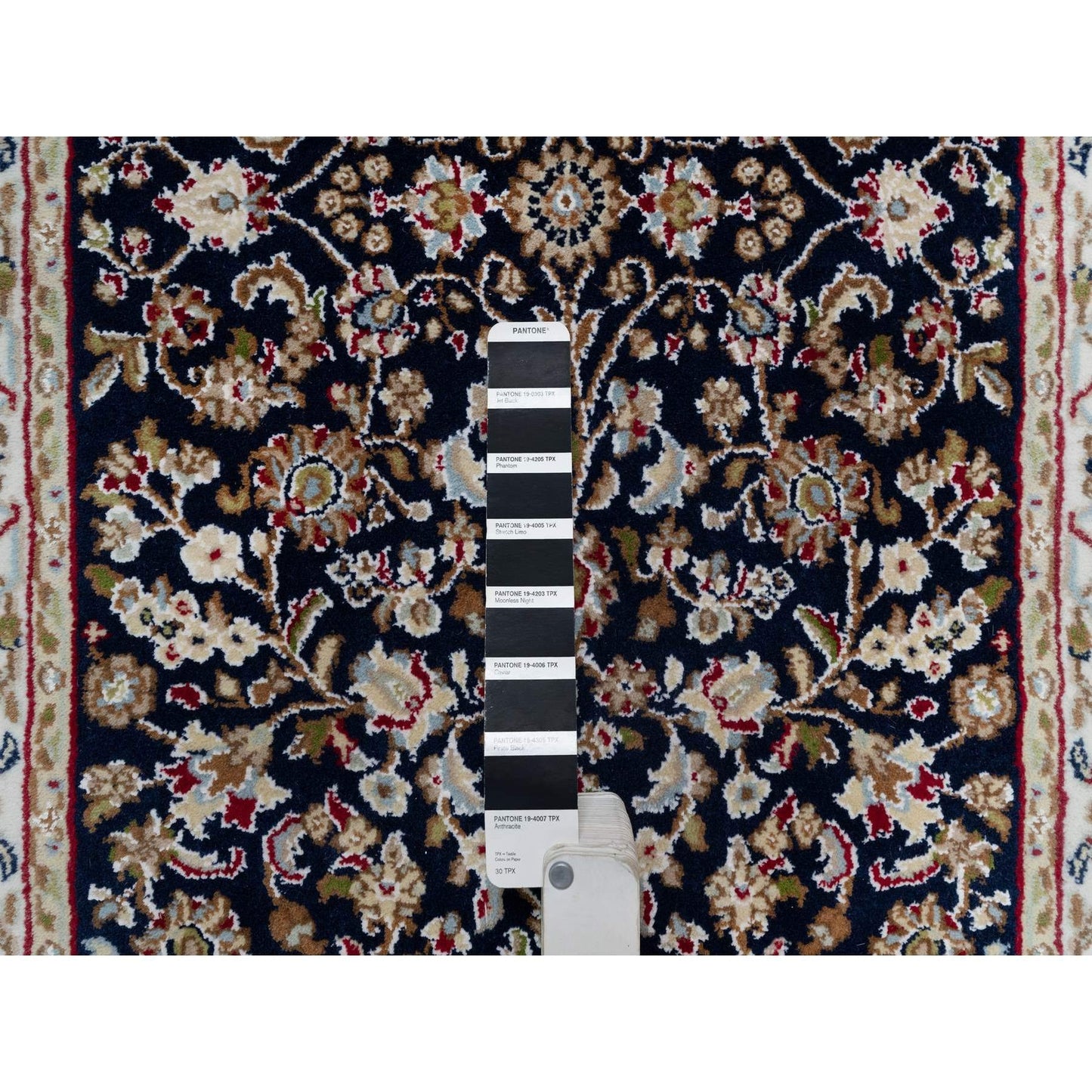 2'6"X13'3" Blue Nain Flower Design Wool And Silk Hand Knotted Runner Rug