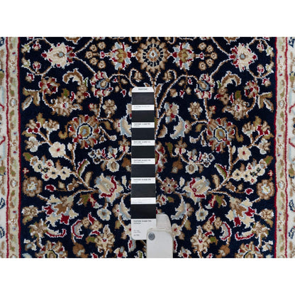 2'6"X13'3" Blue Nain Flower Design Wool And Silk Hand Knotted Runner Rug