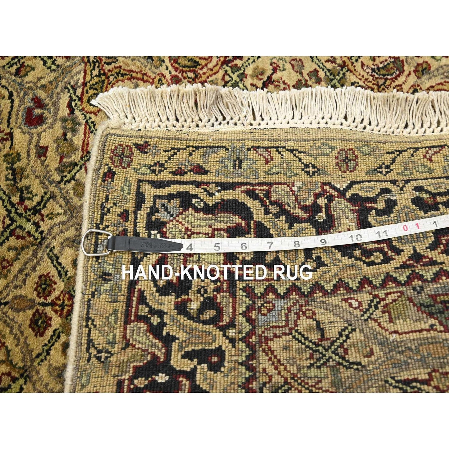 3'2"X19'4" Gold Yellow Hand Knotted Rajasthan Leaf Design Wool Runner Rug