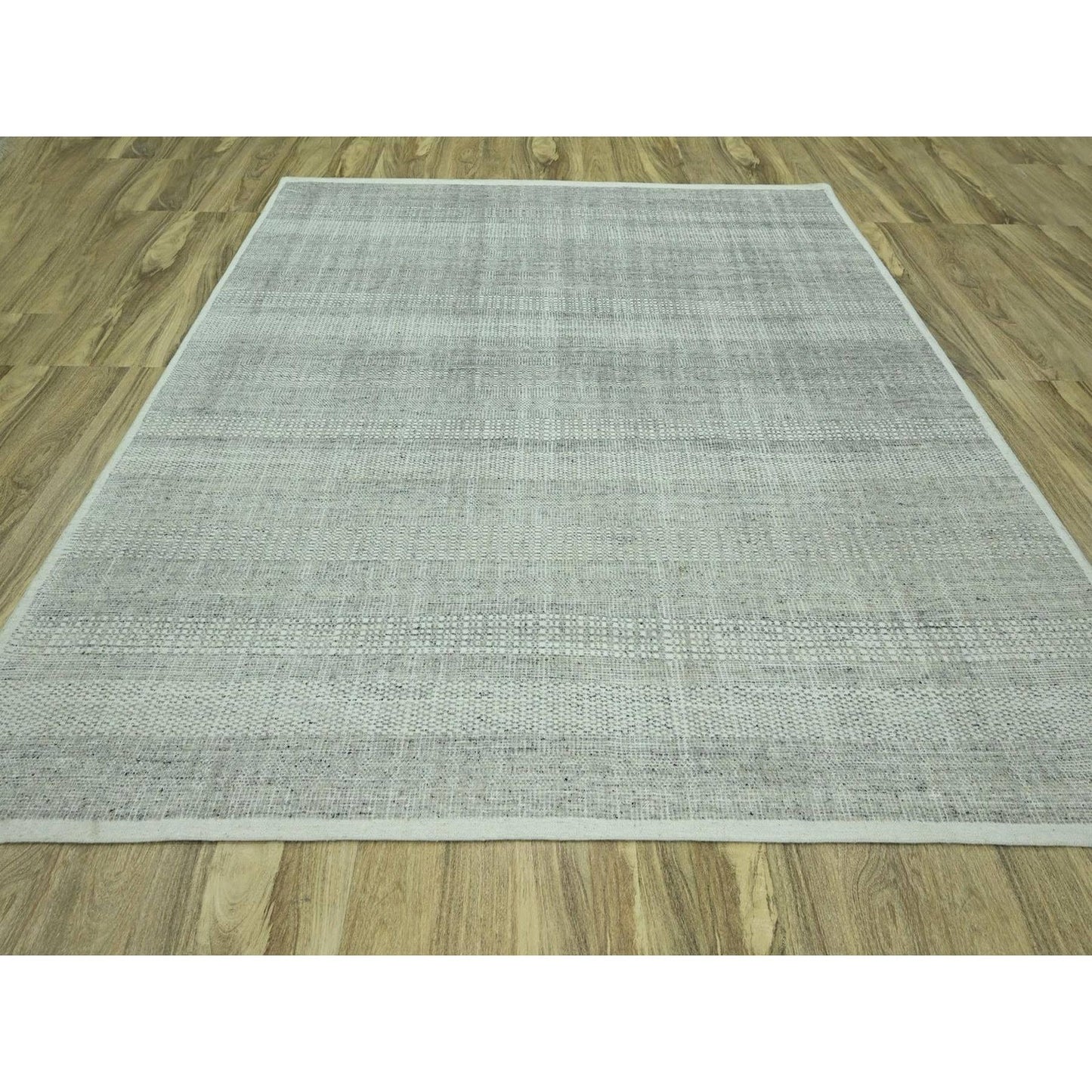 10'2"X10'2" Gray Hand Knotted Rug Distressed & Oxidized Grass Design Wool