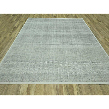 10'2"X10'2" Gray Hand Knotted Rug Distressed & Oxidized Grass Design Wool