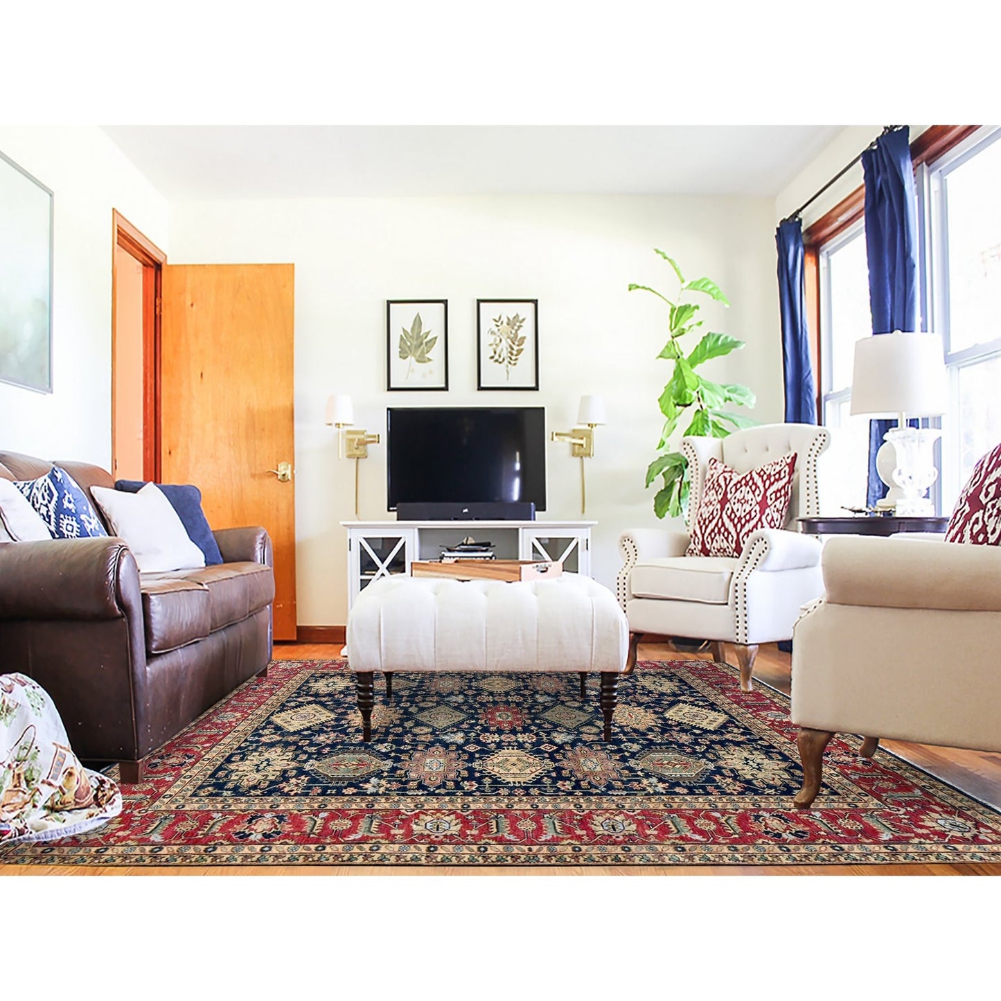8'2"X10' Cynical Black Wool Karajeh Design Hand Knotted Oriental Rug