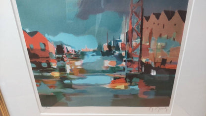 Marcel Mouly "View Of The Harbor" Original Lithograph Signed, Limited Edition