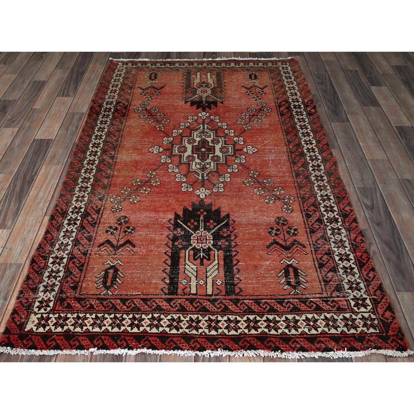 3'9"X6'2" Blush Red Vintage Zoroastrian Balooch Hand Knotted 100% Wool Rug