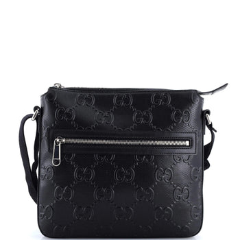 Gucci Front Zip Messenger Gg Embossed Perforated Leather Small