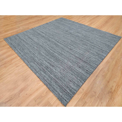 10'1"X10'1" Gray Soft Wool Hand Loomed Modern Striae Design Square Rug