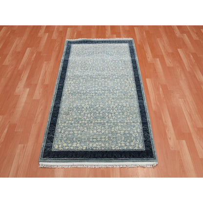 3'1"X5'2" Blue Modern Design Hand Knotted Natural Wool Oriental Rug