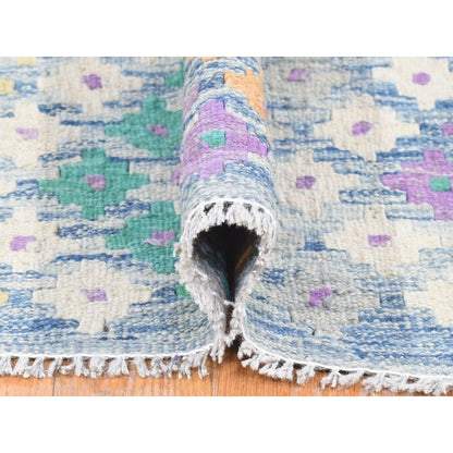 10'3"X13'2" Blue Afghan Kilim Flat Weave Pure Wool Hand Knotted Rug