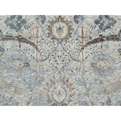 10'X10' Tahira White Hand Knotted Silk And Wool Sickle Leaf Round Rug