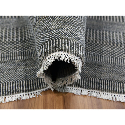 8'1"X10'3" Davy Gray Wool And Silk Hand Knotted Modern Grass Design Rug