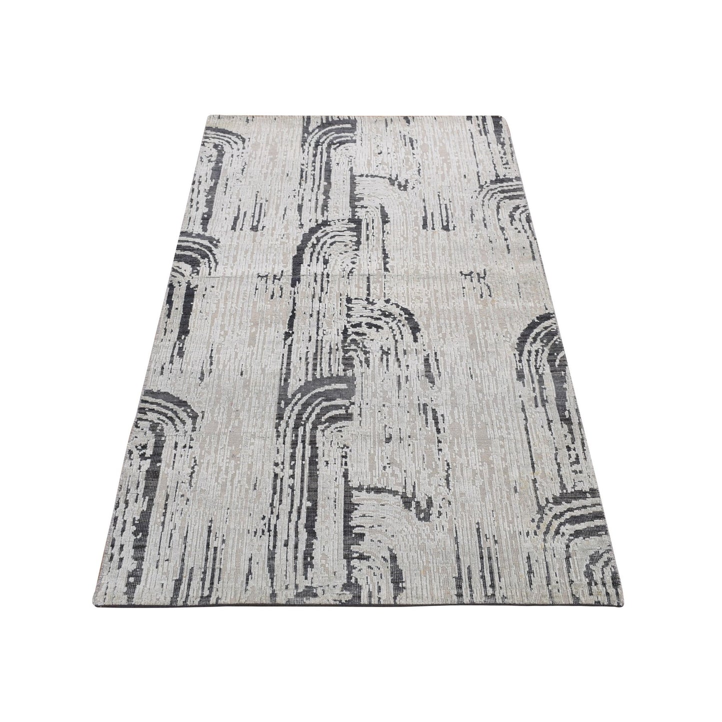 3'X5'6" Gray The Cane Pure Silk With Wool Hand Knotted Rug