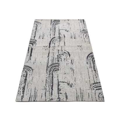 3'X5'6" Gray The Cane Pure Silk With Wool Hand Knotted Rug