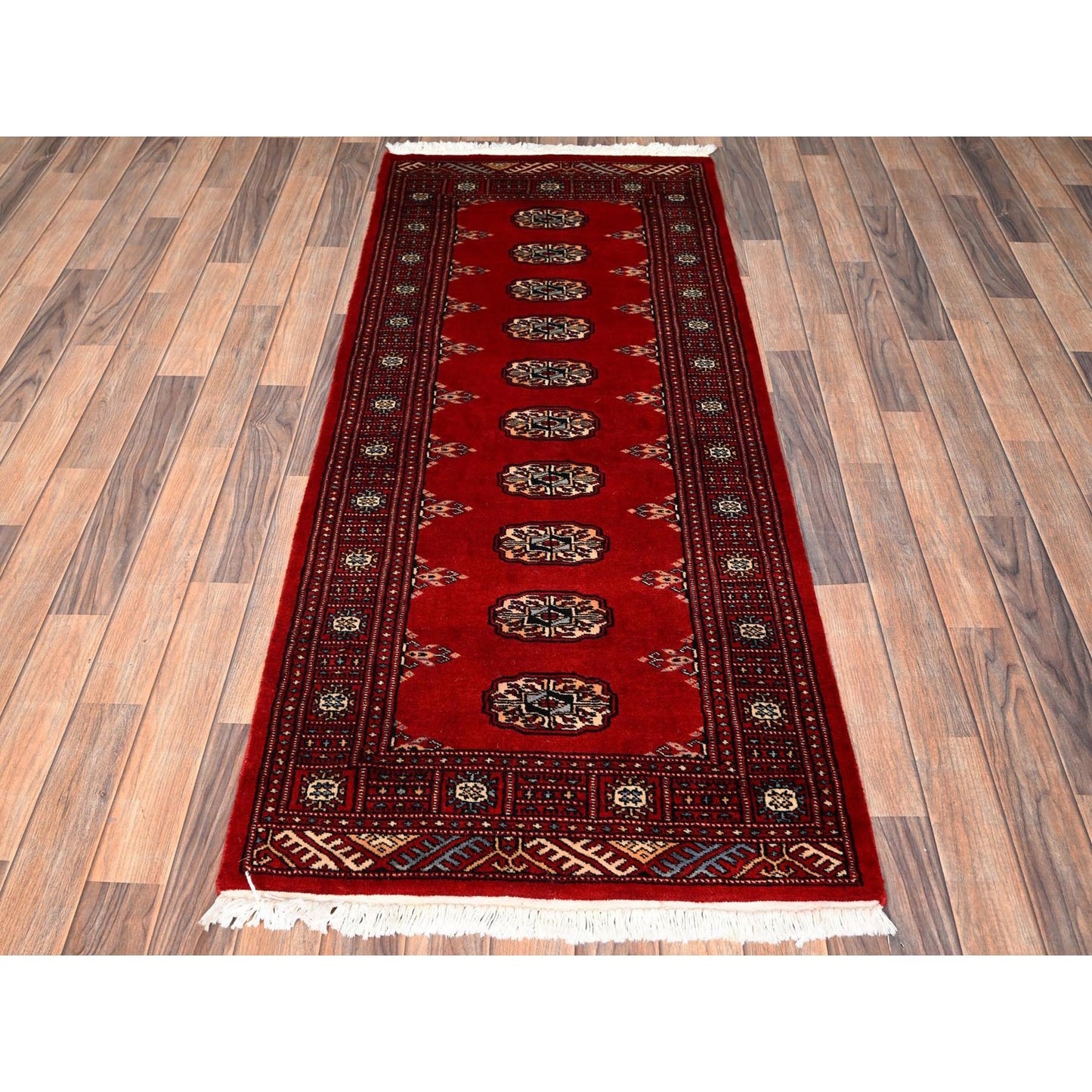 2'7"X6'3" Red Princess Bokara Tribal Medallions Rug Soft Wool Hand Knotted