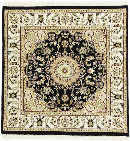 Small Oriental Decor Black Floral 3X3 Indo-Nain