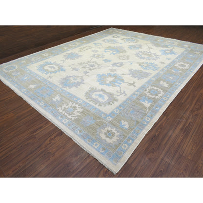 12'X14'7" Ivory Hand Knotted Afghan Angora Oushak Pure Wool Oversize Rug