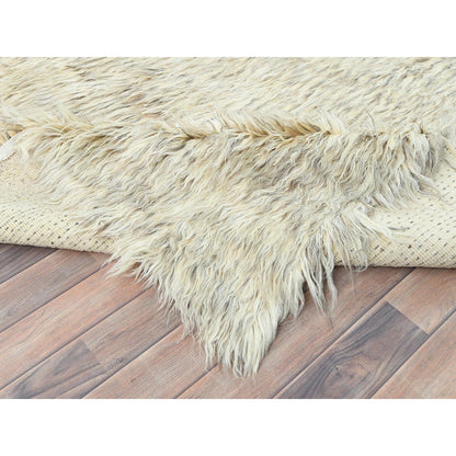 7'7"X9'10" Gray Undyed Natural Wool Hand Knotted Shaggy Moroccan Rug