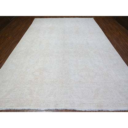 9'8"X13'1" Shoreline Gray Hand Knotted Soft Wool White Wash Peshawar Rug
