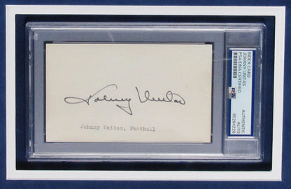 Johnny Unitas Hof Signed 3X5 Index Card W/ Photo