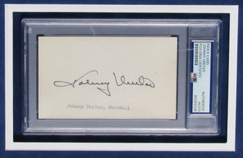 Johnny Unitas Hof Signed 3X5 Index Card W/ Photo
