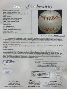 1969 World Series Champion New York Mets Signed Official National League Basebal