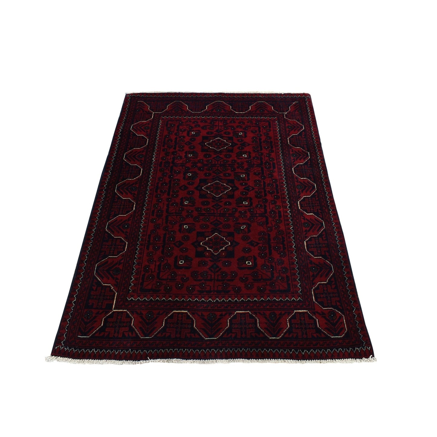 3'4"X4'8" Red Afghan Khamyab 100% Wool Hand Knotted Rug