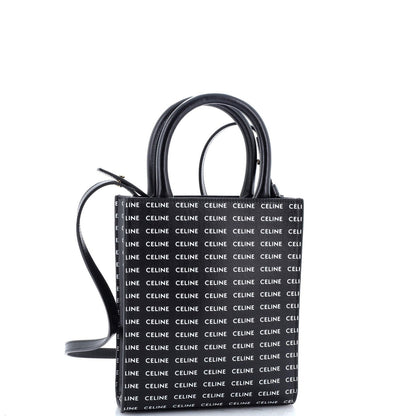 Mini Celine Vertical Cabas Tote All Over Logo Print Leather