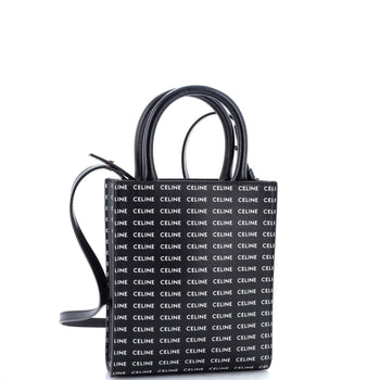 Mini Celine Vertical Cabas Tote All Over Logo Print Leather