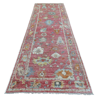 4'X11'10" Red Hand Knotted Afghan Angora Oushak Wool Oriental Rug