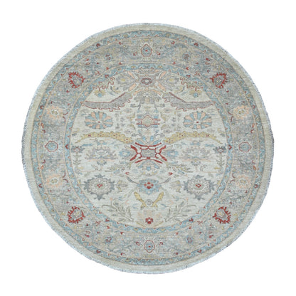 6'X6' White Heriz All Over Design Wool Hand Knotted Round Oriental Rug