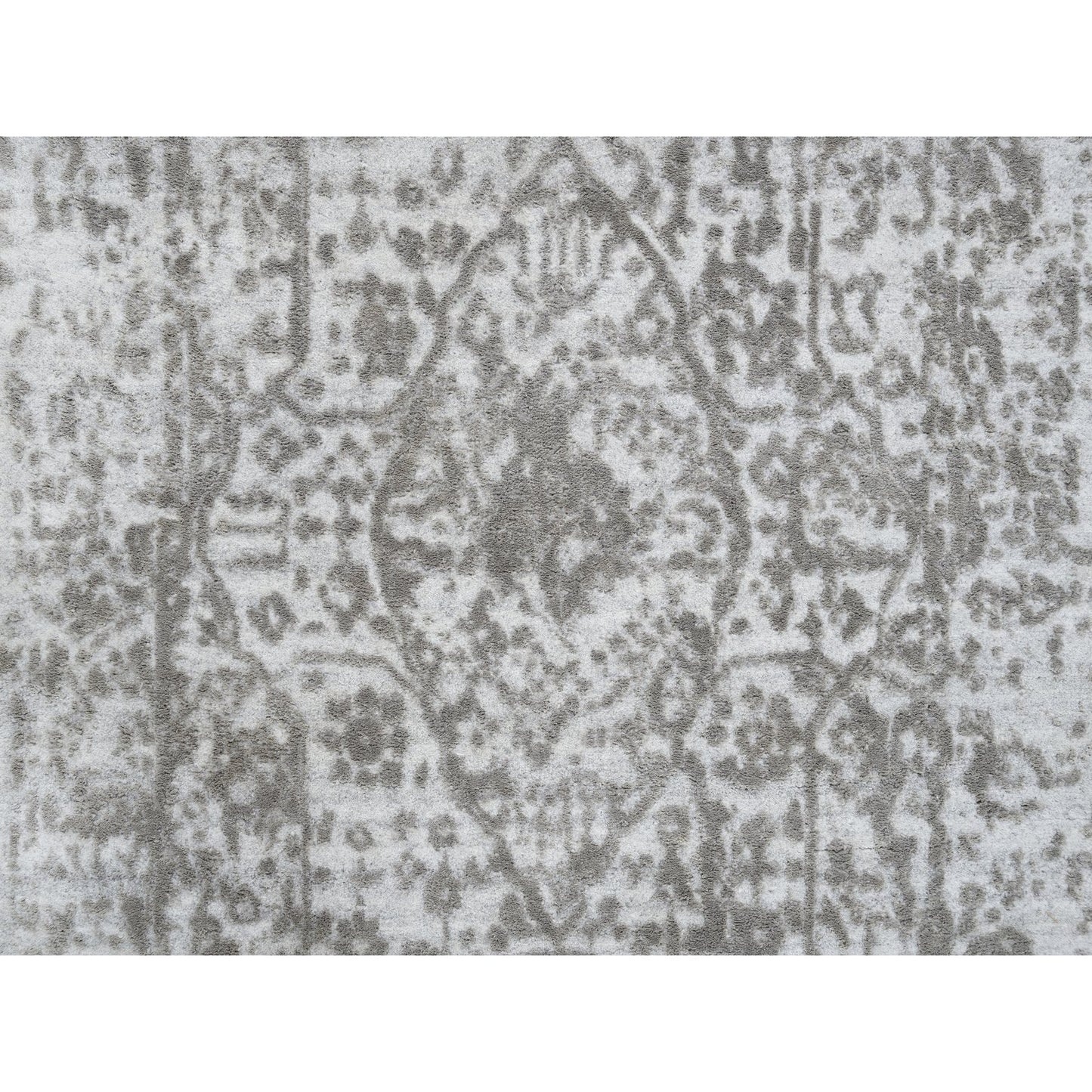 2'7"x7'9" Wool and Pure Silk Hand Knotted Gray Broken Farsian Runner Rug