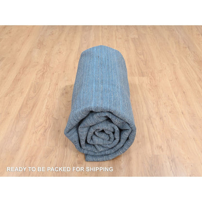 11'9"X11'9" Denim Blue Pure Wool Hand Loomed Modern Design Round Rug