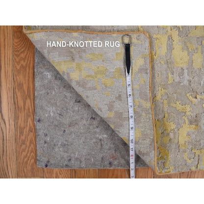 2'7"X11'9" Bone Brown Abstract Design Hand Knotted Runner Oriental Rug