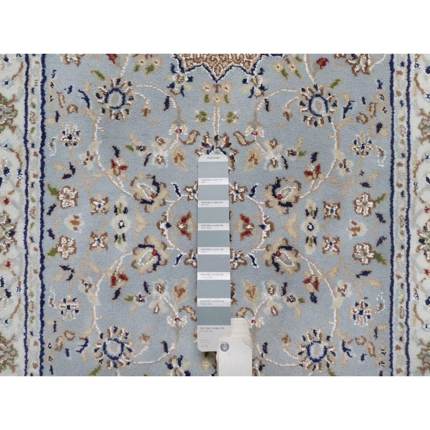 2'7"x16'2" Light Blue Nain 250 KPSI Hand Knotted Wool and Silk Runner Rug