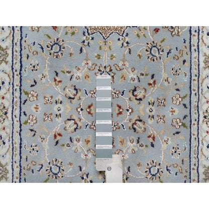 2'7"x16'2" Light Blue Nain 250 KPSI Hand Knotted Wool and Silk Runner Rug