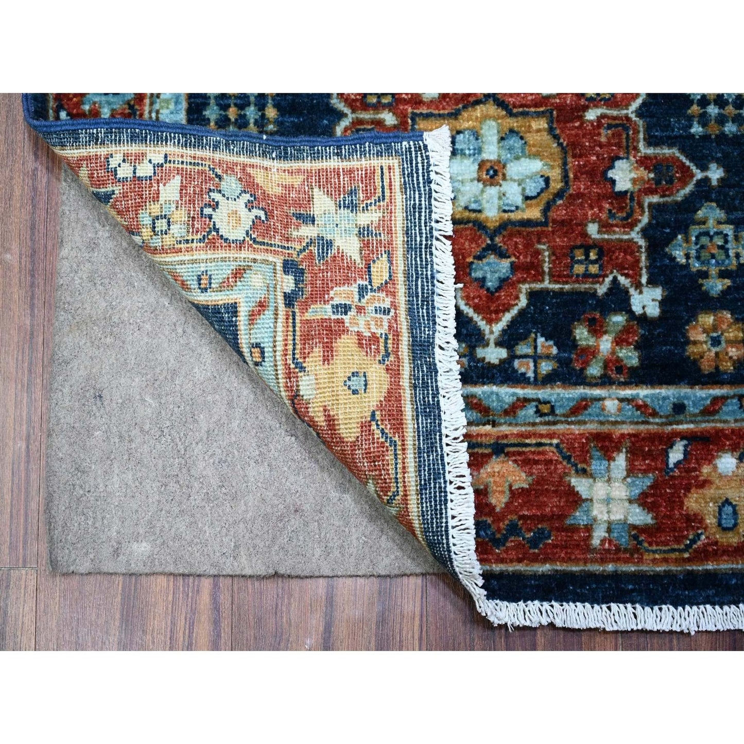 2'6"X6'1" Blue Karajeh Design Pure Wool Fine Aryana Runner Oriental Rug