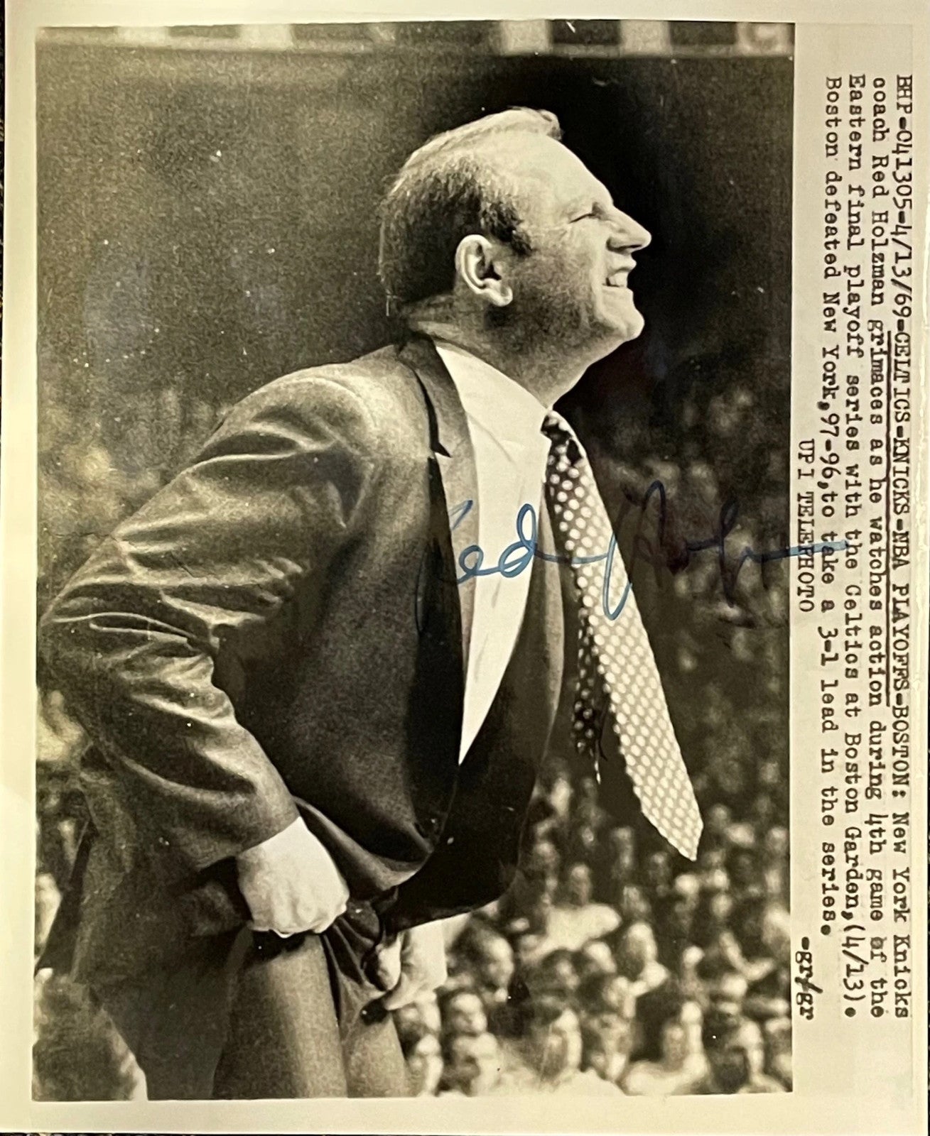 Red Holzman Autographed / Signed Original Black & White Wire Photo