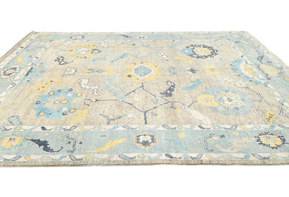 Hand-Knotted Oushak Oriental Rug Muted Brown