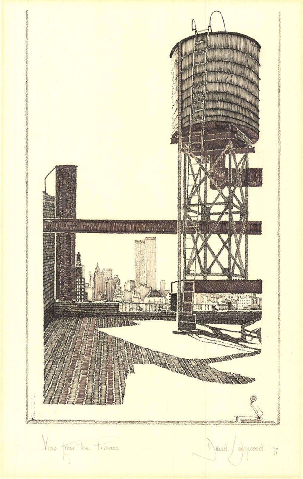 David Lingwood View From The Terrace Nyc Signed " Etching Contempor