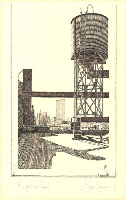 David Lingwood View From The Terrace Nyc Signed " Etching Contempor