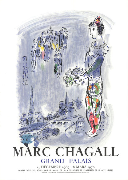 MARC CHAGALL The Magician Of Paris 28" x 20" Lithograph 1970 Modernism Blue Gra
